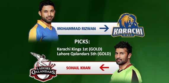 PICKS: Karachi Kings 1st (GOLD) Lahore Qalandars 5th (GOLD)