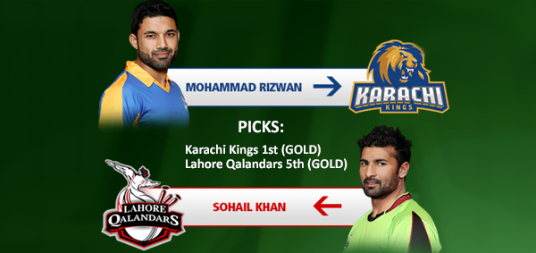 PICKS: Karachi Kings 1st (GOLD) Lahore Qalandars 5th (GOLD)